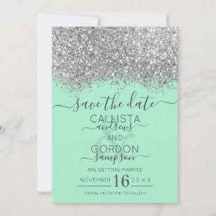 Lyx Silver Neo Mint Glitter Konfetti Bröllop Spara Datumet