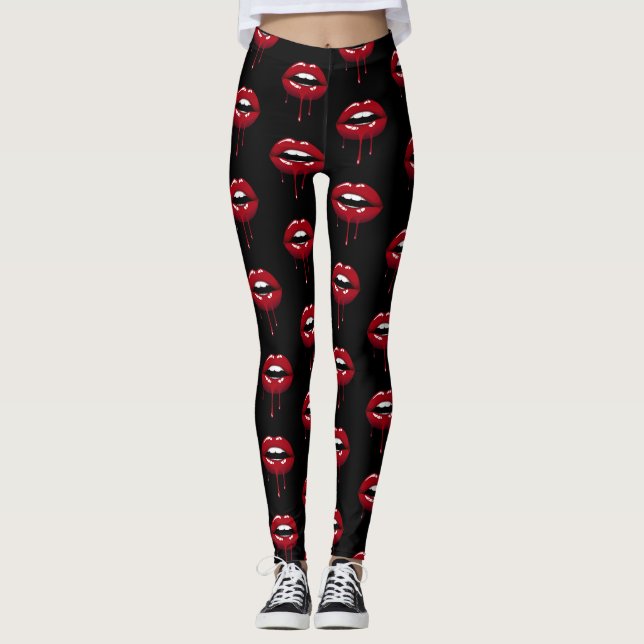 Lyx Skönhet Glam Röda Dropp Läppskydd Leggings (Framsida)