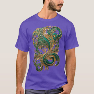 Lyx Smaragdgrön Guld Filigransvurlmönster T Shirt