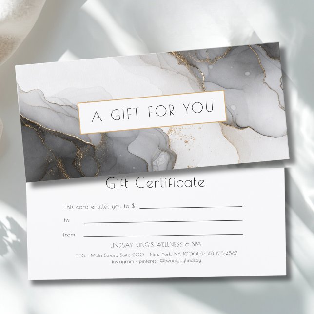 Lyx Svart Grå Guld Marmor Presentkort (Luxury Black Gray Gold Marble Gift Certificate)
