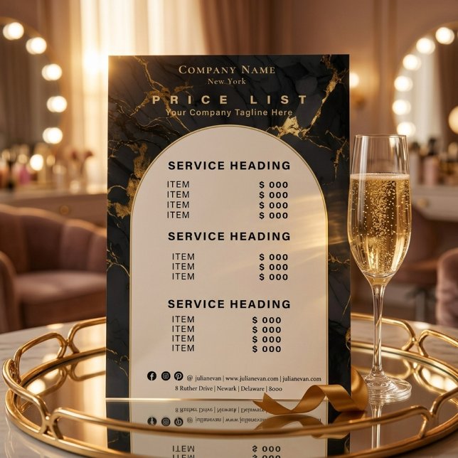 Lyx Svart Guld Agat Skönhetstjänst Prislista (Luxury Black Gold Agate Beauty Service Price List )