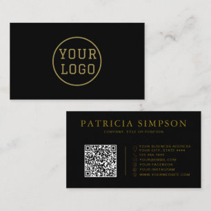 Lyx Svart Guld Anpassad Logotyp QR-kod Elegant Visitkort