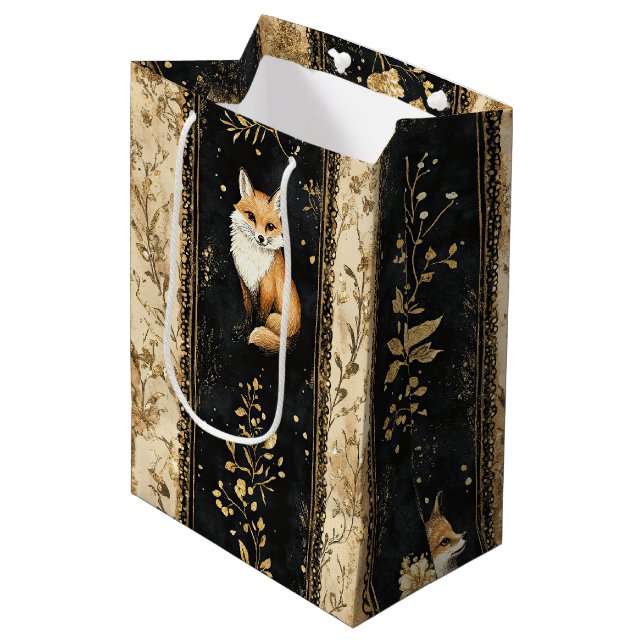 Lyx Svart & Guld Botaniskt Rävmönster (Framsidan Vinklad)