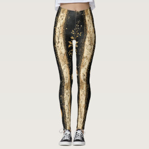 Lyx Svart & Guld Botaniskt Rävmönster (1) Leggings