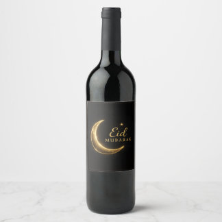 Lyx Svart & Guld Eid Mubarak – Elegant Vinflaska Etikett