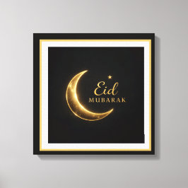 Lyx Svart & Guld Eid Mubarak Väggkonst – Elegant Canvastryck
