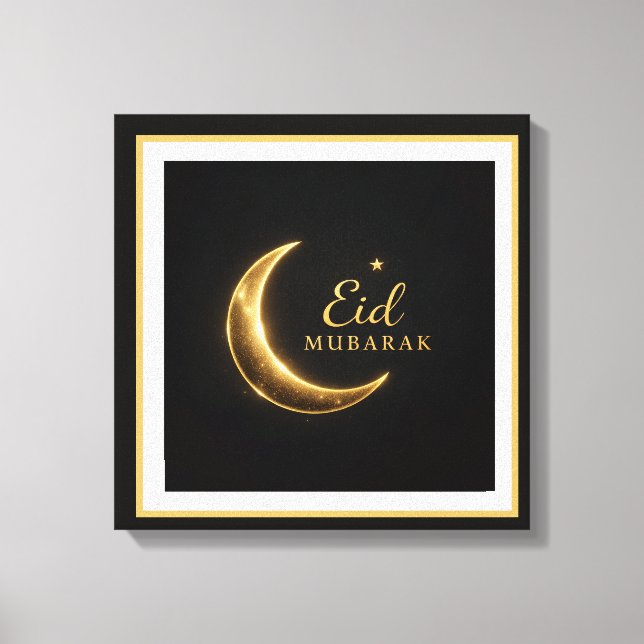 Lyx Svart & Guld Eid Mubarak Väggkonst – Elegant Canvastryck (Framsida)