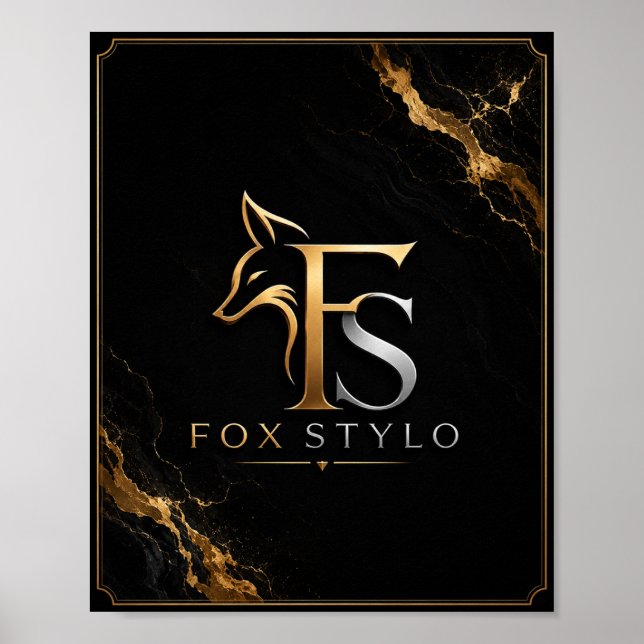 Lyx Svart & Guld FoxStylo Logotyp Väggkonst – Prem (Framsidan)