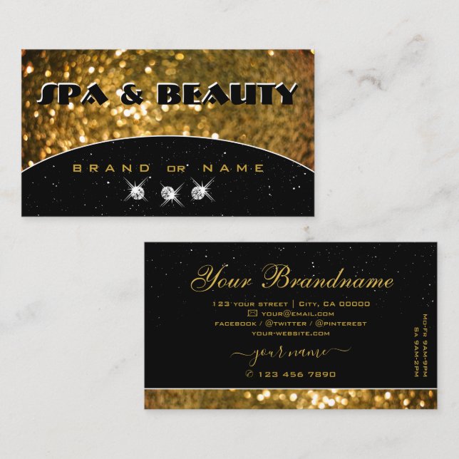 Lyx Svart Guld Glitter Glans Stilfull Elegant Visitkort (Fram/baksida)
