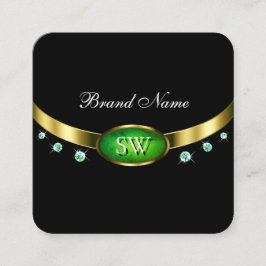 Lyx Svart Guld Grön Marmor Rhinstensmonogram Fyrkantigt Visitkort