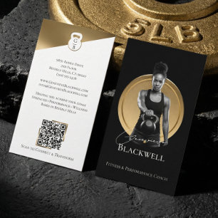 Lyx Svart Guld Personlig Tränare Fitness Foto Visitkort