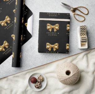 Lyx Svart och Guld Guld Båg Bröllop Presentpapper