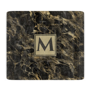 Lyx Svart och Guld Marmor Monogram