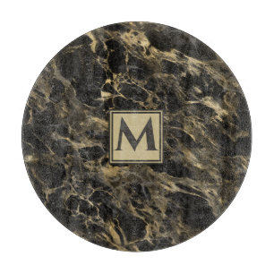 Lyx Svart och Guld Marmor Monogram