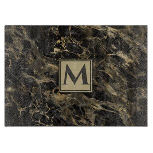 Lyx Svart och Guld Marmor Monogram