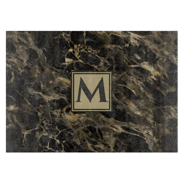 Lyx Svart och Guld Marmor | Monogram (Framsidan)
