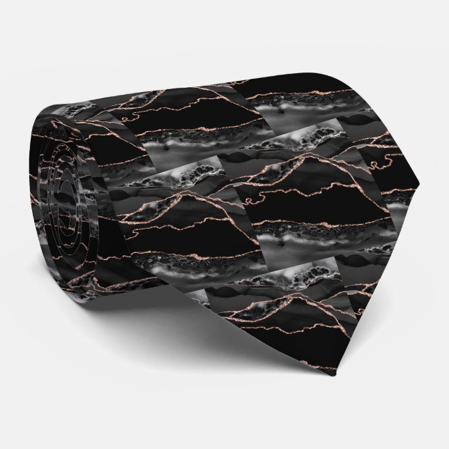 Lyx Svart Rosa Guld Falskt Glitter Falsk Silke Slips (Rullad)