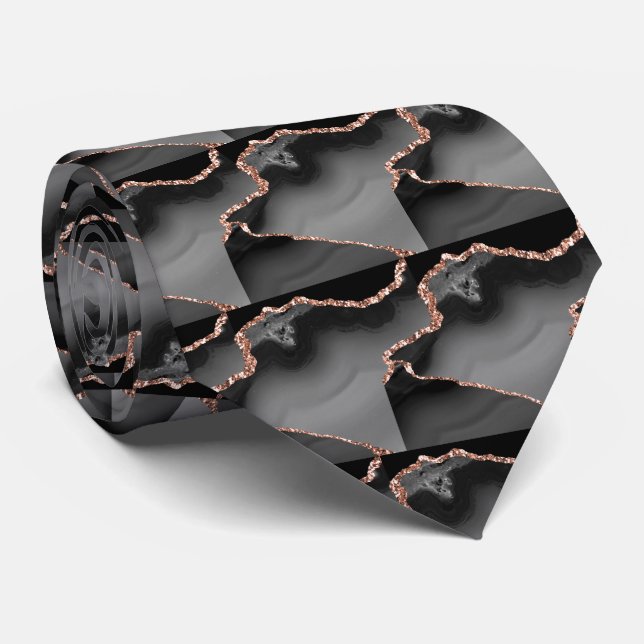 Lyx Svart Rosa Guld Falskt Glitter Falsk Silke Slips (Rullad)