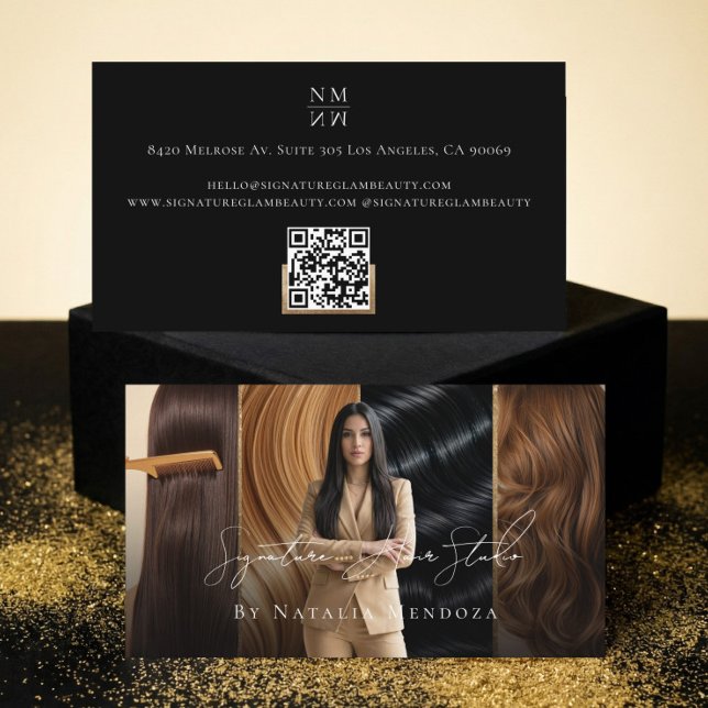 Lyx Svart Skönhet Hår Salong Studio Foto Visitkort (Luxury Black Beauty Hair Salon Studio Photo Business Card)