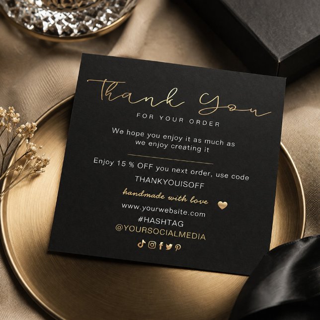 Lyx Tack Elegant Svart och Guld  (#ThankYouCard #BusinessThankYouCard #SmallBusinessBranding #PackagingInsert #CustomerAppreciation )