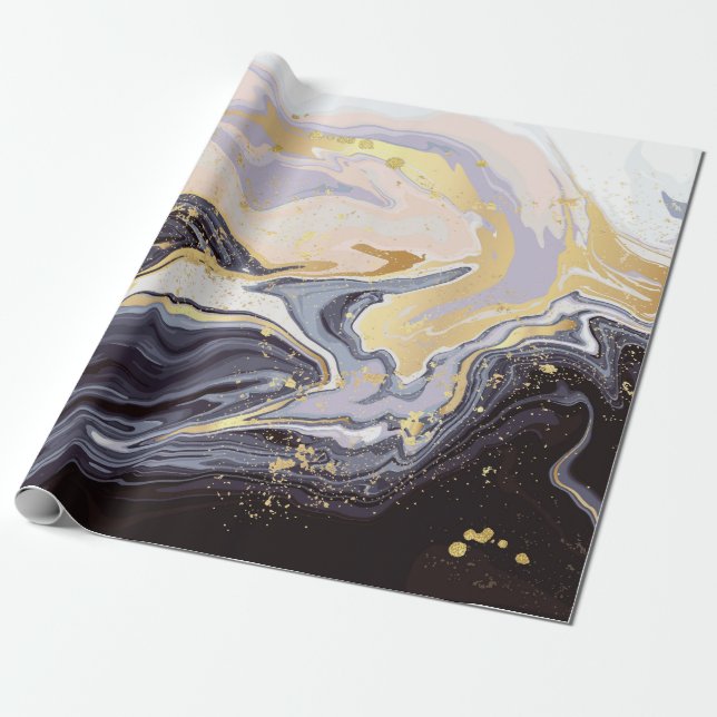 lyx tapet. Rosa och svart marmor och guld a Presentpapper (Utrullad)