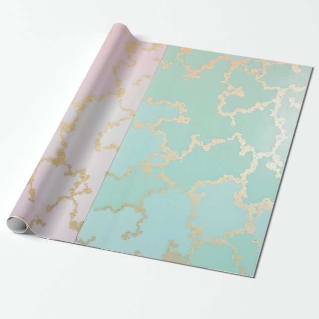 Lyx Trendig Rosa Mjuk Mintgrön Guld Kollektion Presentpapper (Utrullad)