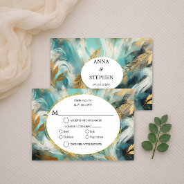 Lyx Turkos Guld Penseldrag RSVP OSA Kort