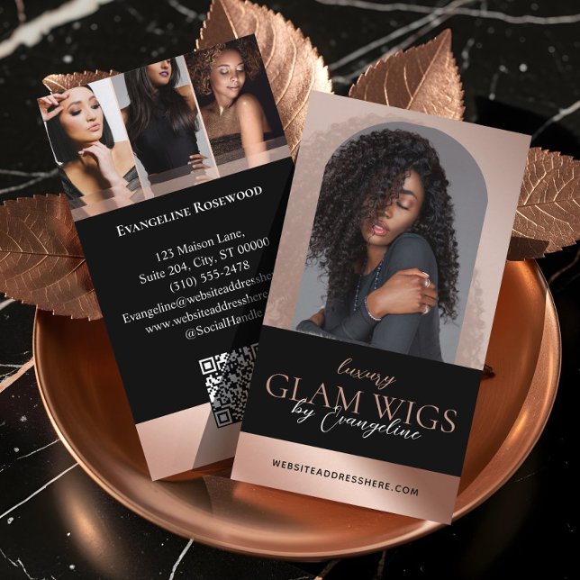 Lyx Wig Hårstudio Arch Luxe Foto Svart Ros Visitkort (Luxury Wig Hair Studio Arch Luxe Photo Black Rose Business Card)