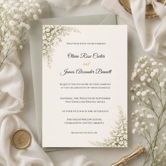 Lyxbarn Bröllopsblommor i Baby's Breath-stil Inbjudningar (Luxury baby's breath wedding themed invitation)