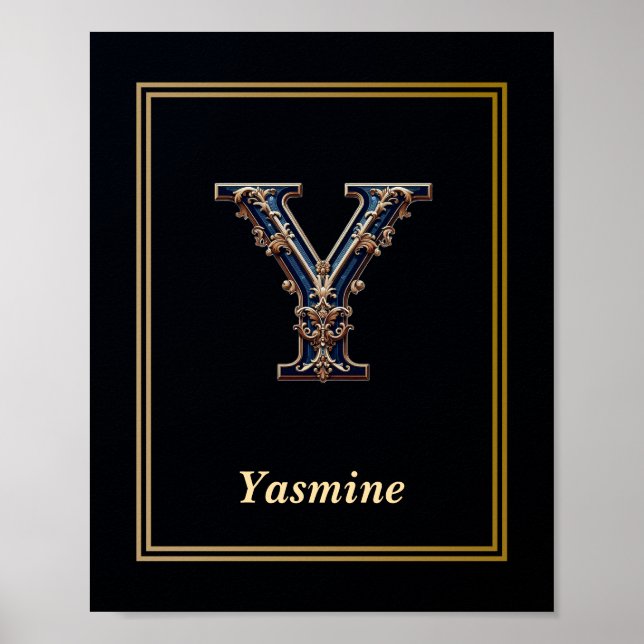 Lyxbarock Bokstav Y Monogram Affisch  (Framsidan)