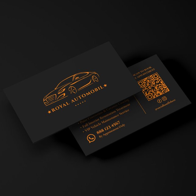 Lyxbilsåterförsäljning Detailing Service Orange Bl Visitkort (Luxury Car Dealer Detailing Service Orange Black Business Card
)