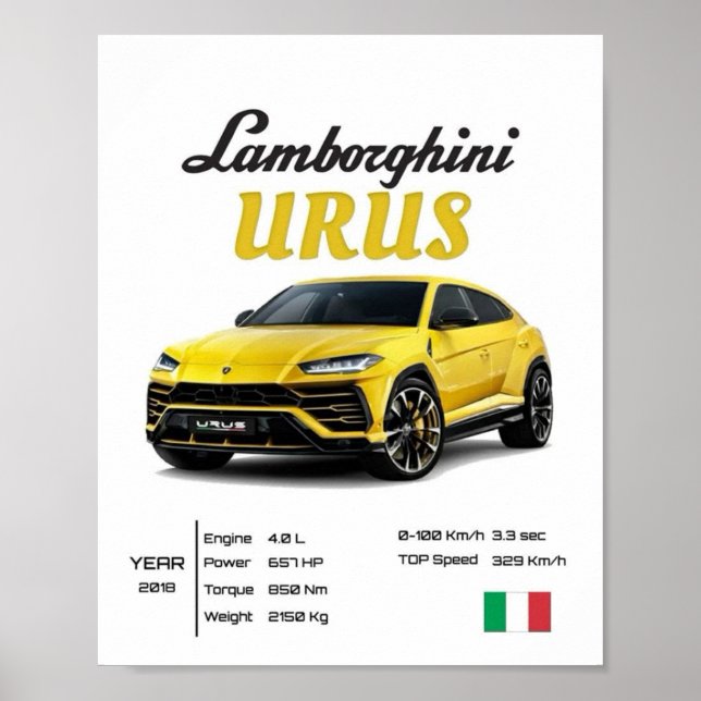 Lyxbilsutskrift | Italiensk Super SUV Urus Poster (Framsidan)