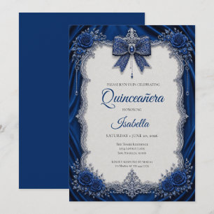 Lyxblå Royal Silver Quinceañera Inbjudningar
