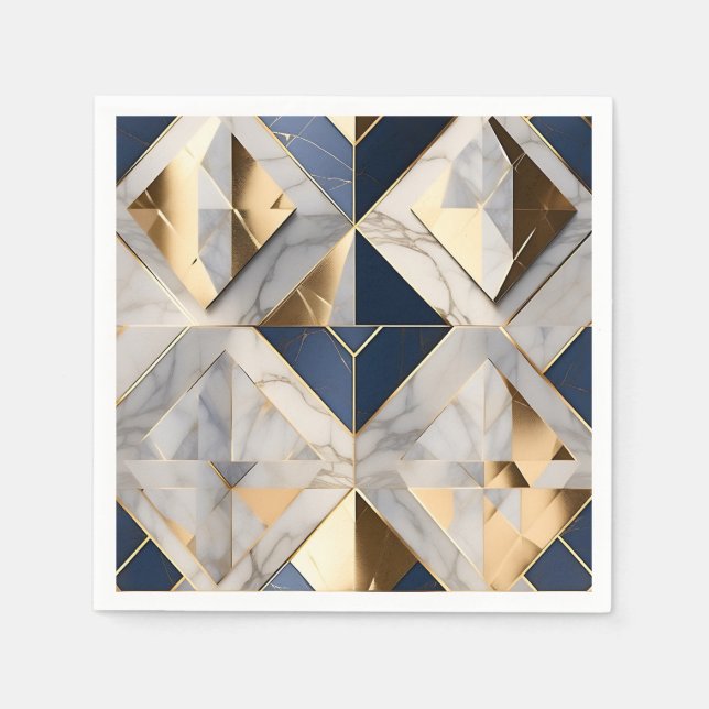 Lyxblått och Grått Marble med Guld Pappersservett (Framsidan)