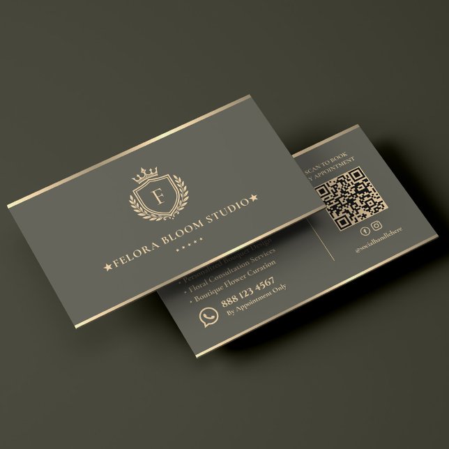 Lyxblomsterdesigner Evenemangsblomsterist Krön Oli Visitkort (Luxury Floral Designer Event Florist Crest Olive Business Card
)