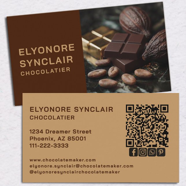 Lyxbrun Beige Halvfoto Chocolatier Sociala Visitkort (Skapare uppladdad)