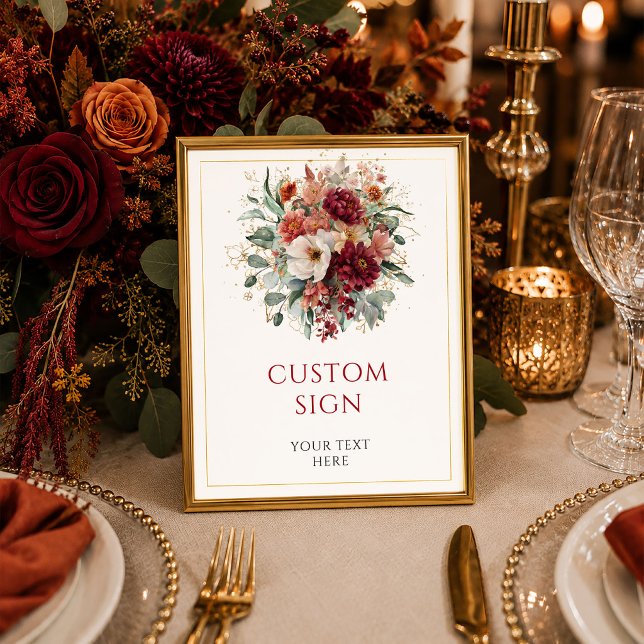 Lyxburgunder Guld Eukalyptus Höst special bordsski Poster (Luxe Burgundy Gold Eucalyptus Fall custom tabletop sign

)