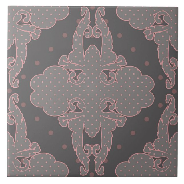 Lyxdesign, blommönster, grått, dammig rosa kakelplatta (Framsidan)