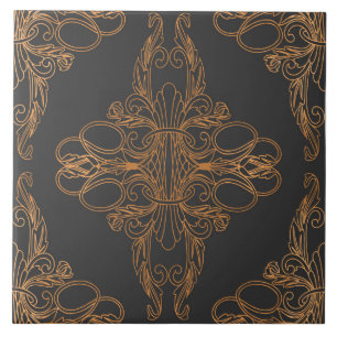 Lyxdesign, blommönster, mörk-grått, koppar kakelplatta