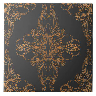 Lyxdesign, blommönster, mörk-grått, koppar kakelplatta