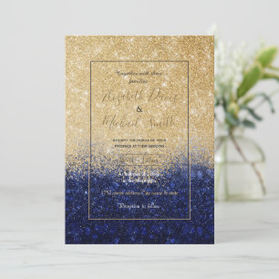 Lyxdesign för guld och blå Glitter Inbjudningar
