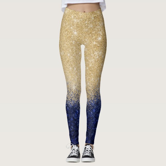 Lyxdesign för guld och blå Glitter Leggings (Framsida)