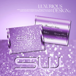 Lyxe Lila Glitter Luminous Stars och Monogram Visitkort