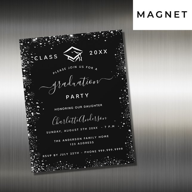 lyxen studenten svart silver glitter magnetisk inbjudningskort (Skapare uppladdad)