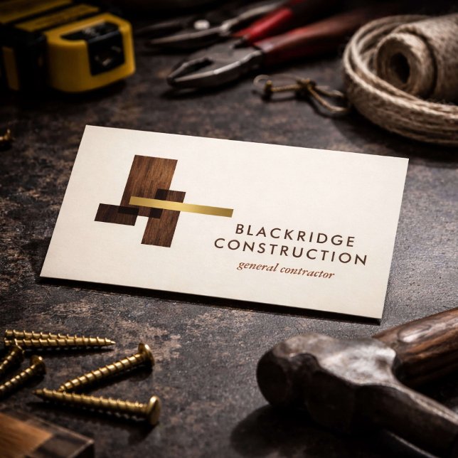Lyxentreprenör Konstruktion Trä Logo Elfenben Visitkort (Skapare uppladdad)