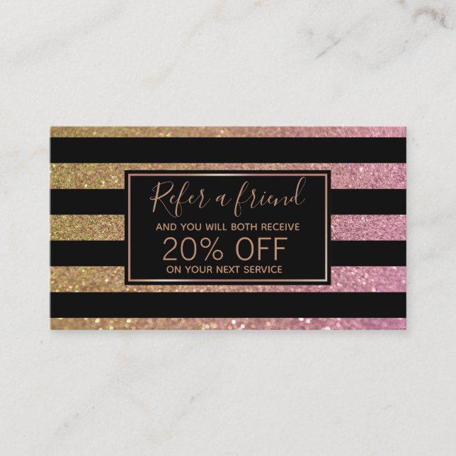 Lyxet Guld Rosa Glitter Rand - Referenskort Rabattkort (Framsida)