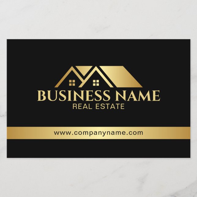 Lyxfastighet Guld Hus Fastigheter QR-kod Svart Flygblad (Framsidan)