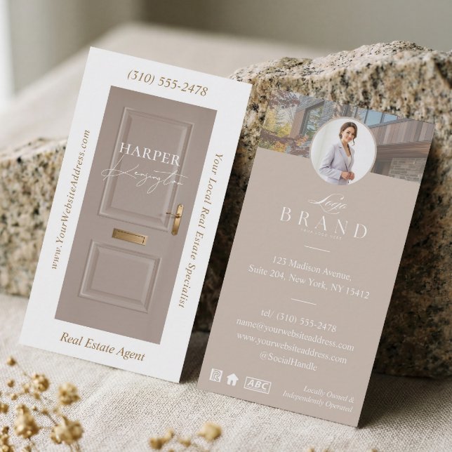 Lyxfastigheter Beige Dörr Professionell Foto Visitkort (Luxury Real Estate Beige Door Professional Photo Business Card)