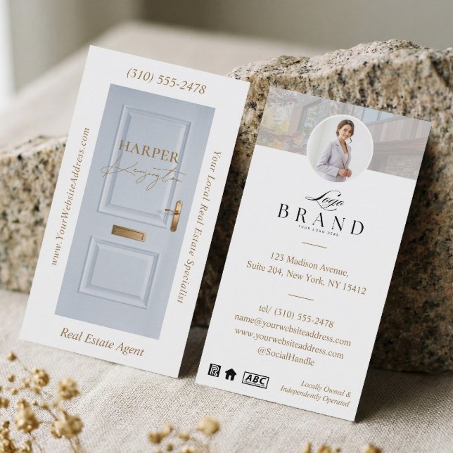 Lyxfastigheter Blå Dörr Professionell Foto Visitkort (Luxury Real Estate Blue Door Professional Photo Business Card)