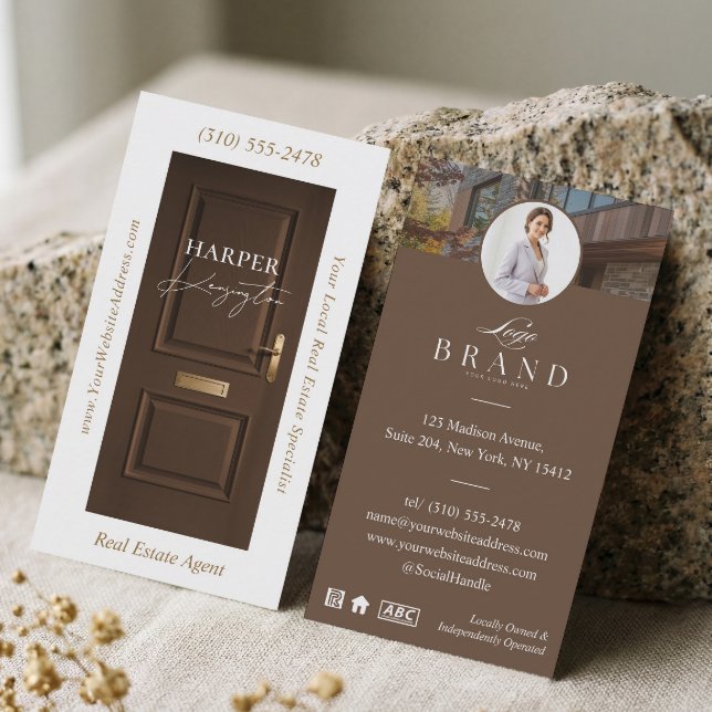 Lyxfastigheter Brun Dörr Professionell Foto Visitkort (Luxury Real Estate Brown Door Professional Photo Business Card)